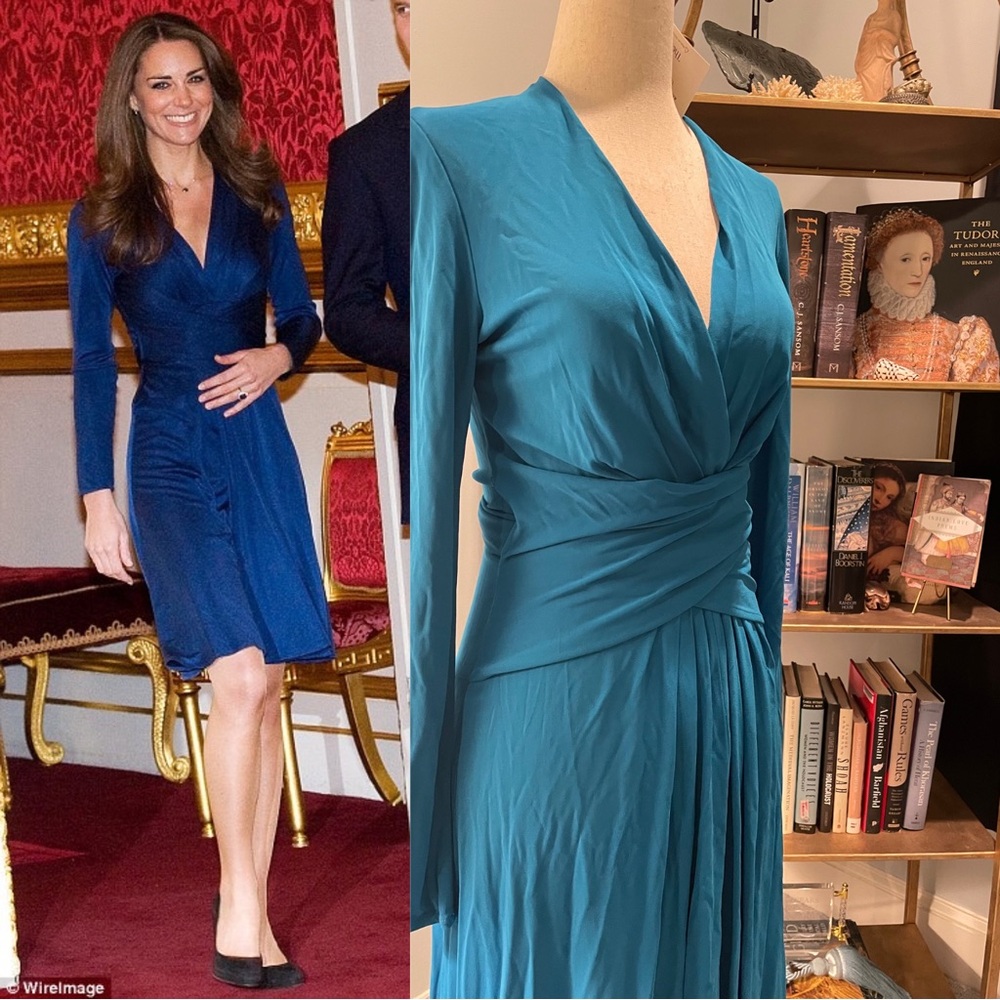 Issa London ASO Kate Middleton Silk Teal Wrap Dress